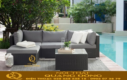 Sofa ngoài trời đan thủ công bằng sợi mây nhựa giả mây cao cấp QD-634