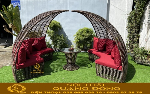 Mẫu sofa ngoài trời có mái vòm mới lạ QD-655 giả mây Linh hoạt thoả sức bài trí thành nhiều kiểu dáng khác nhau đổi mới không gian