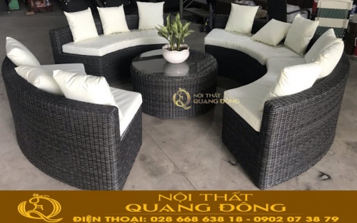Mẫu sofa tròn đan mây nhựa giả mây QD-698