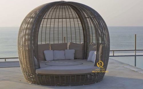 Mấu sofa giả mây QD-703 khi ghép sát lại tạo thành bộ sofa tròn có mái che độc lạ