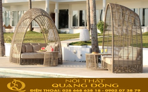 Sofa ngoài trời có mái vòm giả mây cao cấp QD-708
