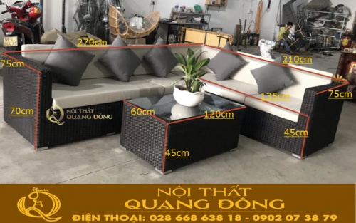 Kích thước tiêu chuẩn mẫu sofa giả mây chữ L