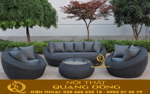 Sofa giả mây đan sợi mây nhựa tròn màu đen