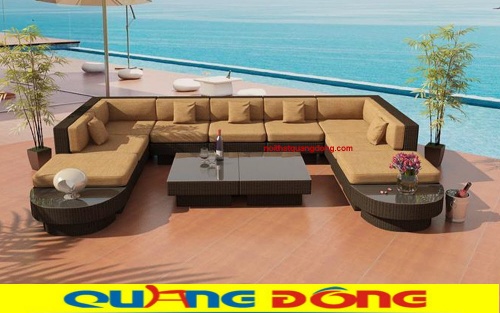 sofa giả mây QD-643 nệm màu vàng cho bạn thêm lựa chọn