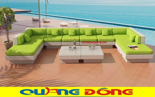 sofa giả mây QD-643 nệm màu xanh lá