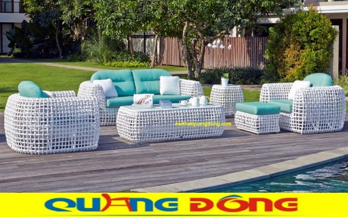 Sofa giả mây QD-650 màu trắng tinh khiết đẹp cho ngoại thất sân vườn