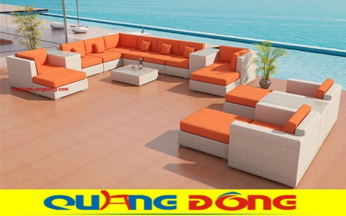 Sofa giả mây QD-671 nệm màu cam