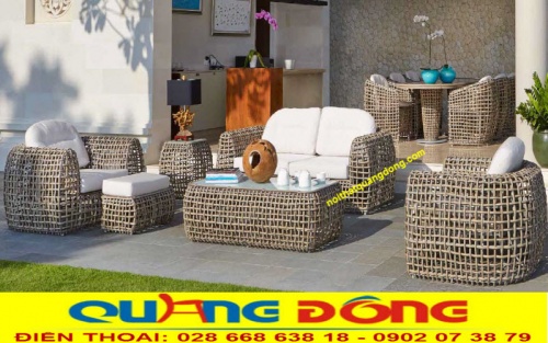 Bộ sofa giả mây tre tự nhiên QD-650 đẹp cho ngoại thất