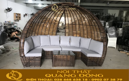 Sofa mây nhựa thiết kế mái vòm độc lạ QD-660 màu nâu
