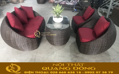 Sofa giả mây ngoài trời QD-672 màu nâu giả gỗ