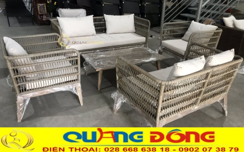Bộ sofa mây nhựa QD-682 ghi hình tại xưởng Nội Thất Quang Đông