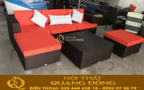 Sofa giả mây hình chữ U màu nâu giả gỗ