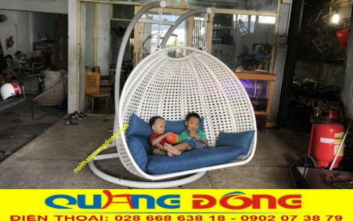 Xích đu giả mây QD-424|Mẫu xích đu trang trí cho sân vườn