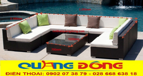 Kích thước của sofa giả mây QD-626 theo sản xuất xưởng Nội thất Quang Đông