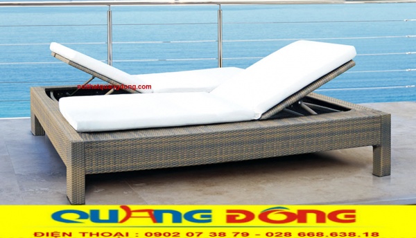 Mẫu ghế nằm thư giãn tắm nắng đôi QD-511 Ghế nằm thư giãn tắm nắng cho bể bơi, bãi biển dùng cho 2 người nằm của Công Ty Nội Thất Quang Đông