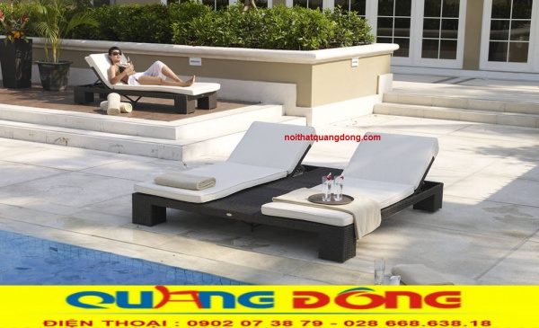 Ghế nằm hồ bơi QD-507 sử dụng cho mọi không gian Ghế nằm hồ bơi đôi bằng nhựa giả mây QD-507 được trưng bày ở nhiều không gian ngoại thất khác nhau