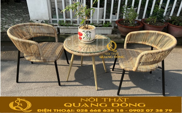 Bàn ghế giả mây QD-2082 giải pháp cho không gian nhỏ gọn ở ban công sân vườn