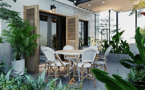 Bàn ghế giả mây cho không gian sân thượng