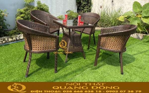 bộ bàn ghế đan mây nhựa QD-274 giá rẻ tại nội thất quang đông