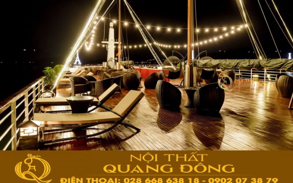 Tàu sealife đẹp lung linh lúc về đêm, thêm tiện nghi sang trọng với sự góp mặt bộ bàn ghế giả mây QD-211