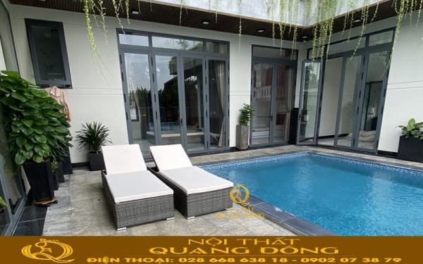 Ghế nằm hồ bơi QD-1270 giải pháp thư giãn tắm nắng cho bể bơi biệt thự Ca Sỹ Quách Thành Danh