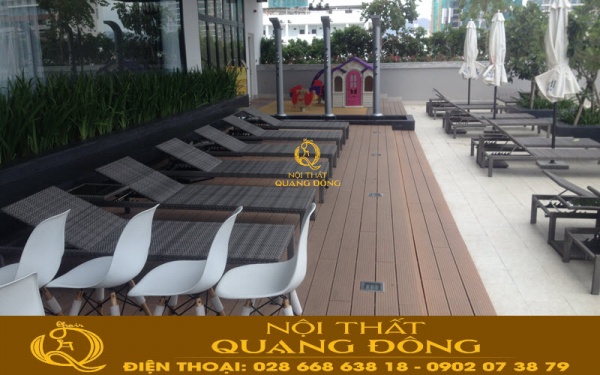Ghế nằm thư giãn tắm nắng cho hồ bơi đan nhựa giả mây QD-1247 bền bỉ chịu mưa nắng ngoài trời