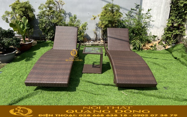 Sử dụng gam màu nâu giả gổ ghế hồ bơi mây nhựa QD-1274