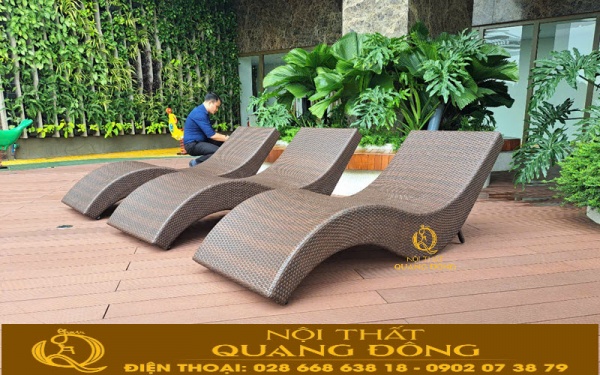 Ghế nằm thư giãn tắm nắng cho hồ bơi QD-1279 fom dáng chuẩn, đan sợi nhựa giả mây bền đẹp, sang trọng