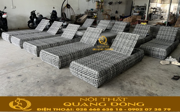 Ghế nằm hồ bơi mây nhựa QD-1281 tại xưởng Nội thất Quang Đông