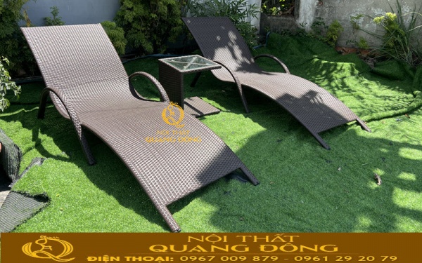 Ghế hồ bơi QD-1282 được đan tay thủ công bằng sợi mây nhựa có hoạt chất kháng tia UV chịu nắng mưa