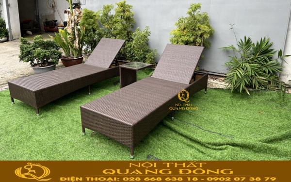 Ghế hồ bơi giả mây thư giản ngoài trời thiết kế không tay vịn gọn gàng