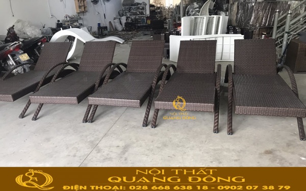 Ghế nằm hồ bơi mây nhựa QD-252 tại xưởng Nội thất Quang Đông