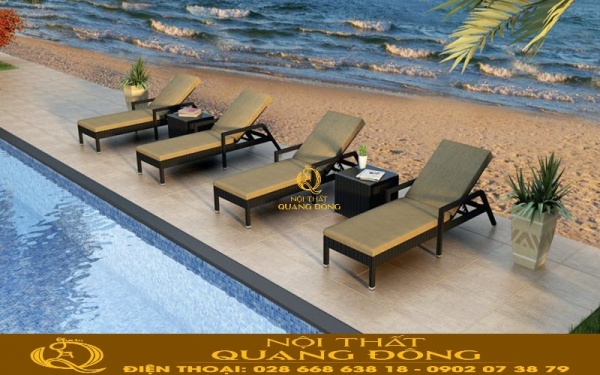 Ghế nằm hồ bơi mây nhựa giải pháp tối ưu cho không gian hồ bơi, bãi biển Bộ ghế hồ bơi được thiết kế theo phong cách hiện đại, sang trọng và tiện nghi, gồm nhiều ghế nằm thư giãn kết hợp cùng bàn nhỏ. Phần tựa lưng có thể điều chỉnh độ nghiêng