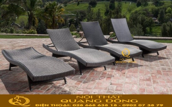 Ghế nằm hồ bơi mây nhựa QD-578 không sử dụng nệm lót Mẫu ghế nằm hồ bơi QD-578 khi không có nệm lót thì sẽ gần gũi, hòa mình vào thiên nhiên hơn