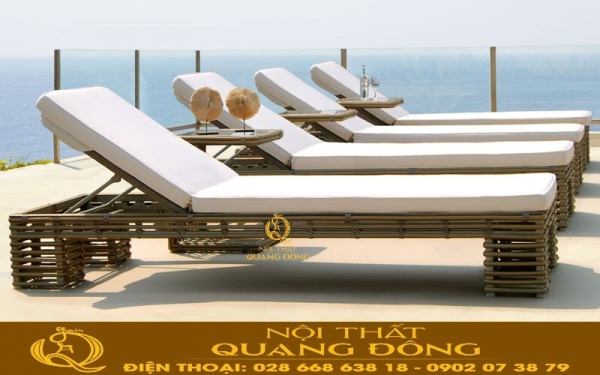 Ghế nằm hồ bơi QD-581 mẫu ghế tắm nắng đan nhựa giả mây, giữ nguyên nét mộc mạc của sợi mây tre tự nhiên