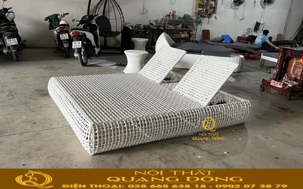 Ghế nằm hồ bơi QD-587 đan nhựa giả mây tại xưởng Nội Thất Quang Đông