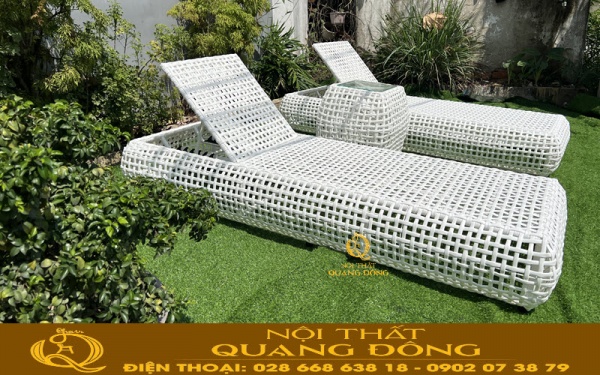 Ghế nằm hồ bơi nhựa giả mây QD-588 đan sợi mây nhựa bán nguyệt bán lớn siêu bền