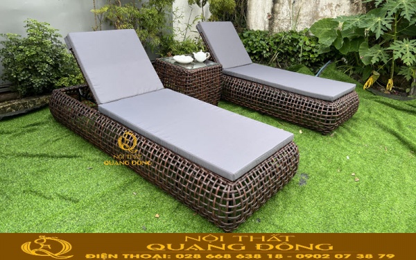 Mẫu ghế nằm hồ bơi QD-588 đan sợi mây nhựa 14 ly chuẩn chất lượng