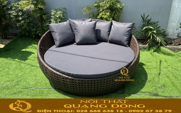 giường tắm nắng giả mây QD-550 đan mắt cáo tạo ô tròn hình lục giác giúp lưu thông gió thoáng đãng