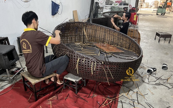 Sản xuất đan giường thư giản QD-550 tại xưởng Nội Thất Quang Đông