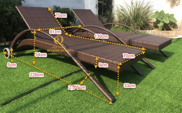 Ghế hồ bơi mây nhựa sản xuất theo kích thước chuẩn người việt nam