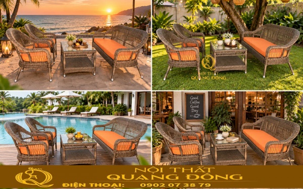 Ghế sofa ngoài trời đan nhựa giả mây QD-601 Sofa đan nhựa giả mây QD-601 phù hợp với nhiều không gian cảnh quan ở ngoài trời