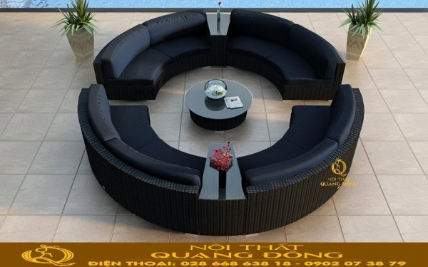 Sofa giả mây QD-622 thiết kế vòng cung độc đáo sang trọng cho không gian ngoài trời