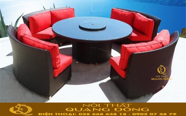 Sofa giả mây QD-630 sử dụng chất liệu mây nhựa cao cấp phù hợp với không gian ngoài trời