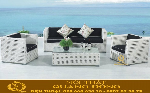 Sofa giả mây QD-645 sử dụng sợi mây nhựa cao cấp phù hợp sử dụng ngoài trời