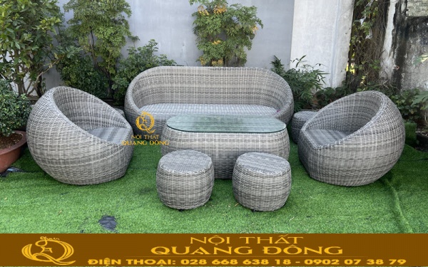 Sofa mây nhựa QD- 672 có khả năng kháng tia UV và chịu nắng mưa hiệu quả