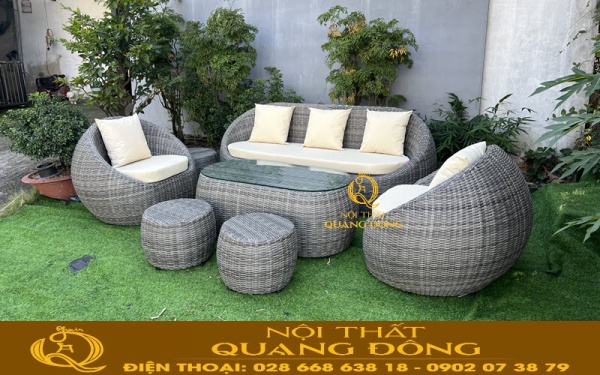 Sofa mây nhựa QD - 672 với kiểu dáng bo tròn mềm mại