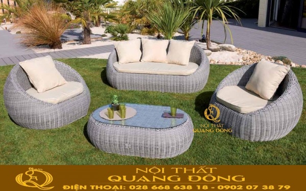 Sofa mây nhựa QD-672 màu xám khói sang trọng