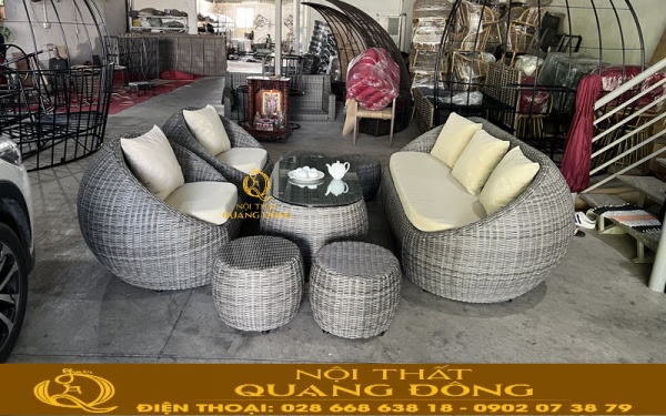 Sofa mây nhựa QD-672 tại xưởng Nội thất Quang Đông