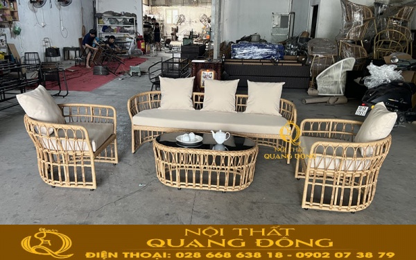 Sofa đan giả mây QD - 684 mới hoàn thiện tại xưởng Nội thất Quang Đông